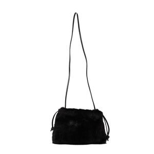 Designer Womens Fur Drawstring Detail Shoulder Bag Black